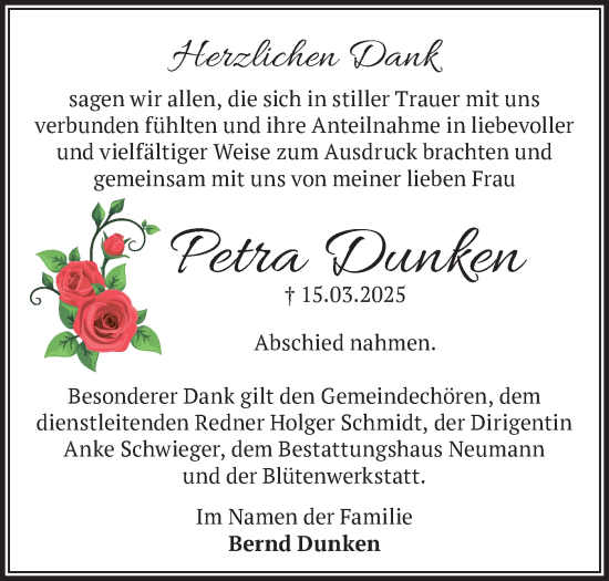 Traueranzeige von Petra Dunken von Märkische Oderzeitung