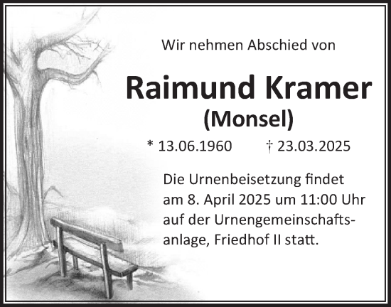 Traueranzeige von Raimund Kramer von Märkische Oderzeitung