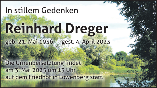Traueranzeige von Reinhard Dreger von Märkische Oderzeitung
