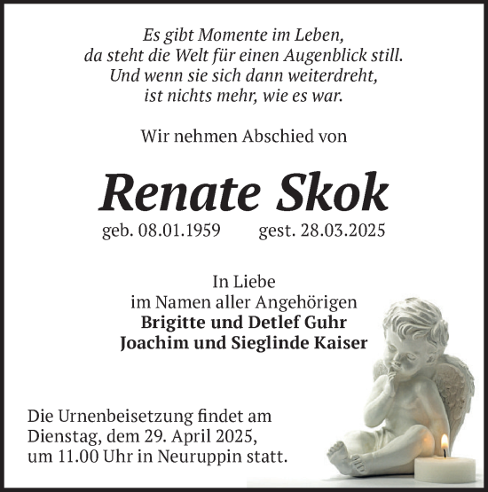 Traueranzeige von Renate Skok von Märkische Oderzeitung