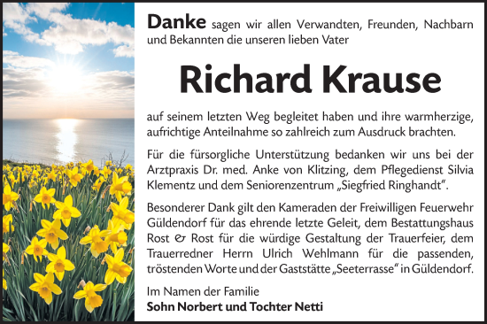 Traueranzeige von Richard Krause von Märkische Oderzeitung
