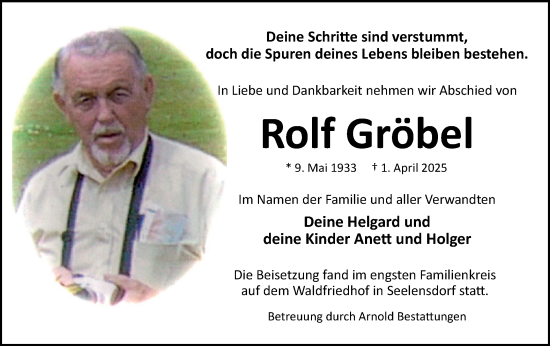 Traueranzeige von Rolf Gröbel von Märkische Oderzeitung