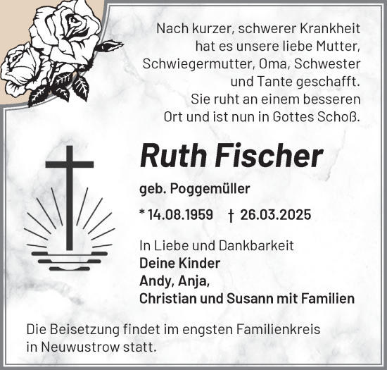 Traueranzeige von Ruth Fischer von Märkische Oderzeitung