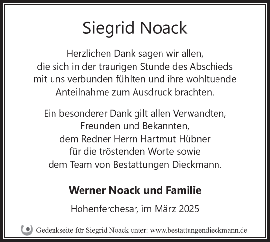 Traueranzeige von Siegrid Noack von Märkische Oderzeitung