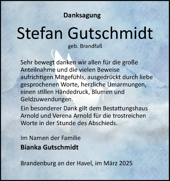Traueranzeige von Stefan Gutschmidt von Märkische Oderzeitung