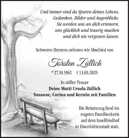 Traueranzeige von Torsten Züllich von Märkische Oderzeitung