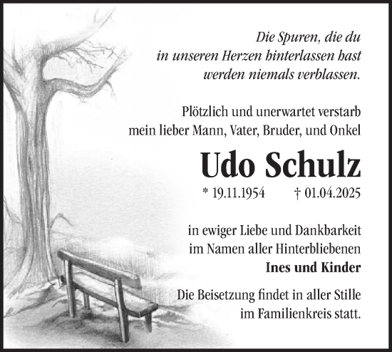 Traueranzeige von Udo Schulz von Märkische Oderzeitung
