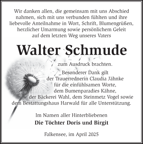 Traueranzeige von Walter Schmude von Märkische Oderzeitung