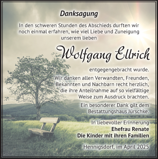 Traueranzeige von Wolfgang Ellrich von Märkische Oderzeitung