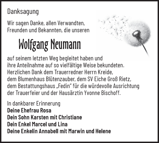 Traueranzeige von Wolfgang Neumann von Märkische Oderzeitung