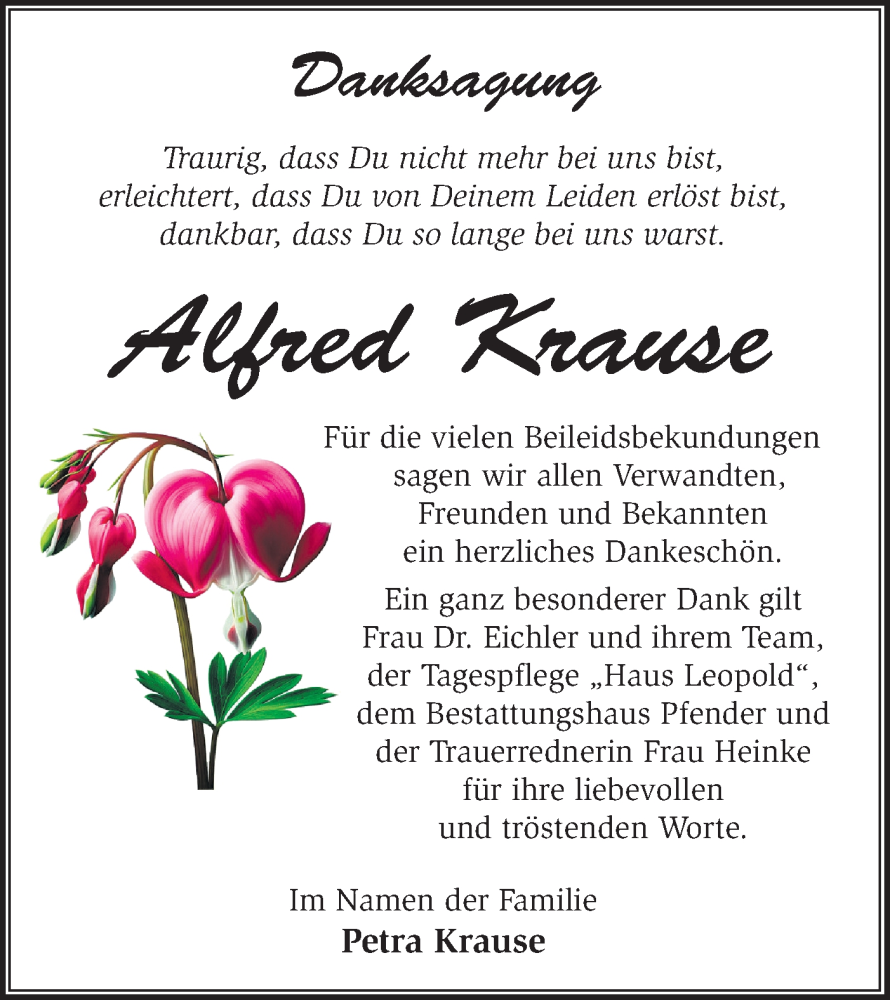 Traueranzeige für Alfred Krause vom 31.05.2025 aus Märkische Oderzeitung