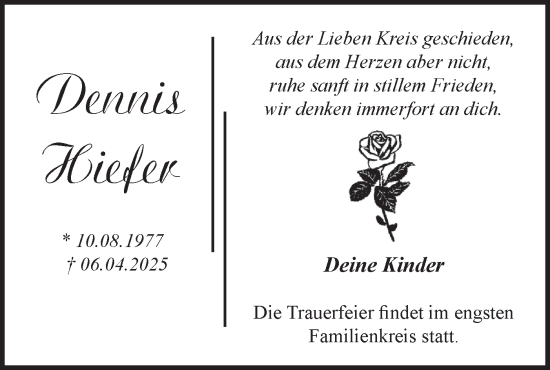 Traueranzeige von Dennis Hiefer  von Märkische Oderzeitung