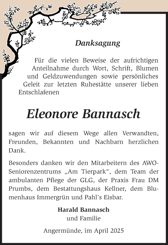 Traueranzeige von Eleonore Bannasch von Märkische Oderzeitung