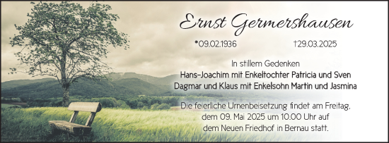 Traueranzeige von Ernst Germershausen von Märkische Oderzeitung