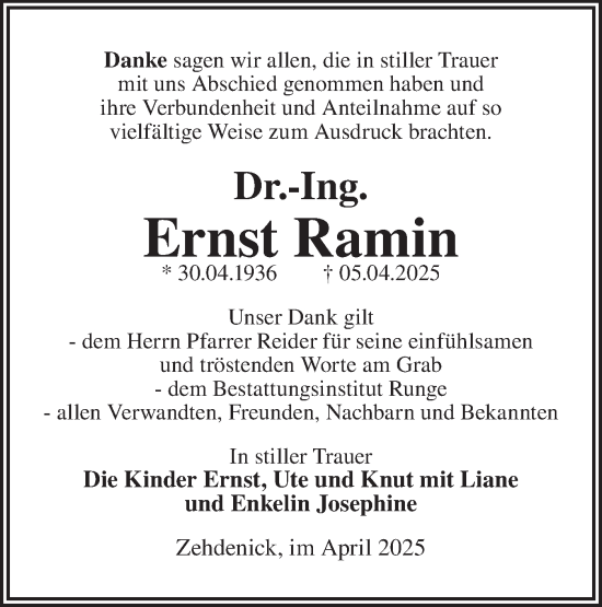 Traueranzeige von  Ernst Ramin  von Märkische Oderzeitung