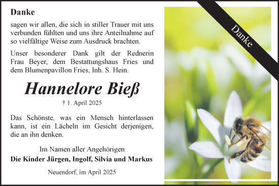 Traueranzeige von Hannelore Bieß von Märkische Oderzeitung