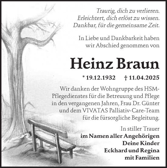 Traueranzeige von  Heinz  Braun von Märkische Oderzeitung