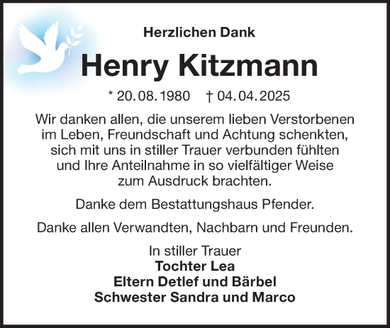 Traueranzeige von Henry  Kitzmann von Märkische Oderzeitung