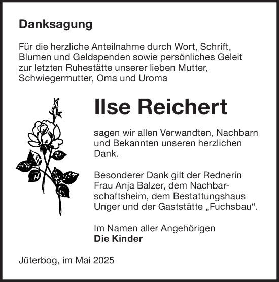Traueranzeige von Ilse Reichert von Märkische Oderzeitung