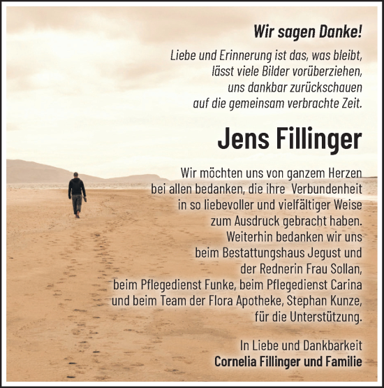 Traueranzeige von Jens Fillinger von Märkische Oderzeitung