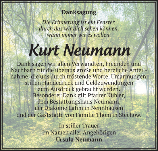 Traueranzeige von Kurt Neumann von Märkische Oderzeitung