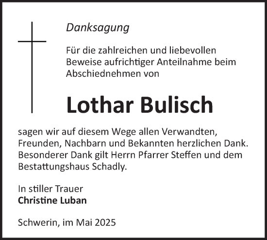 Traueranzeige von Lothar Bulisch von Märkische Oderzeitung