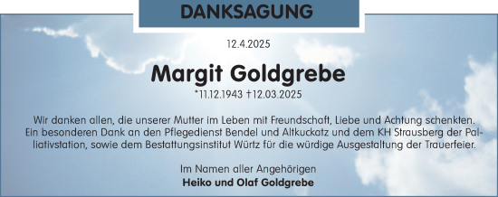 Traueranzeige von Margit Goldgrebe von Märkische Oderzeitung