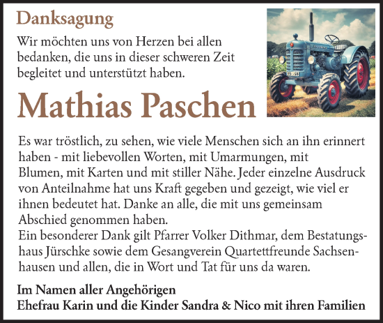 Traueranzeige von Mathias Paschen von Märkische Oderzeitung