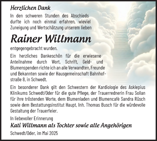 Traueranzeige von Rainer Willmann von Märkische Oderzeitung