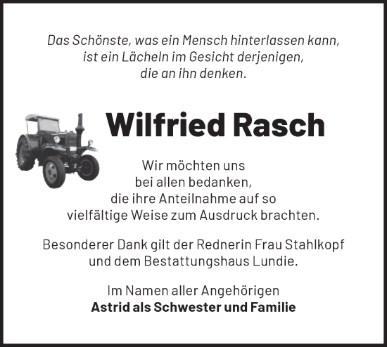 Traueranzeige von Wilfried Rasch von Märkische Oderzeitung