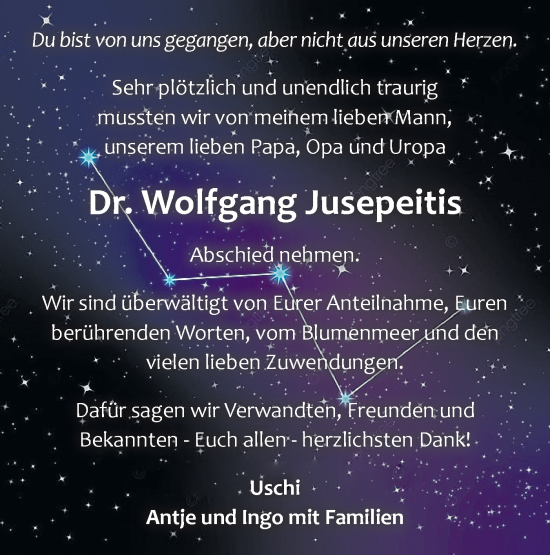 Traueranzeige von Wolfgang Jusepeitis von Märkische Oderzeitung