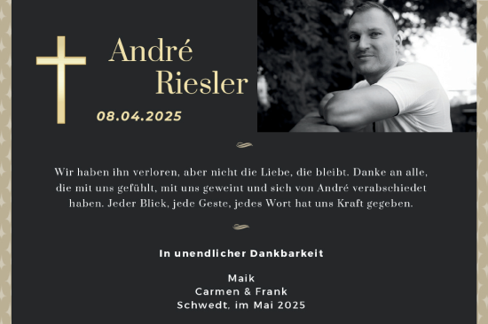 Traueranzeige von Andre Riesler von Märkische Oderzeitung