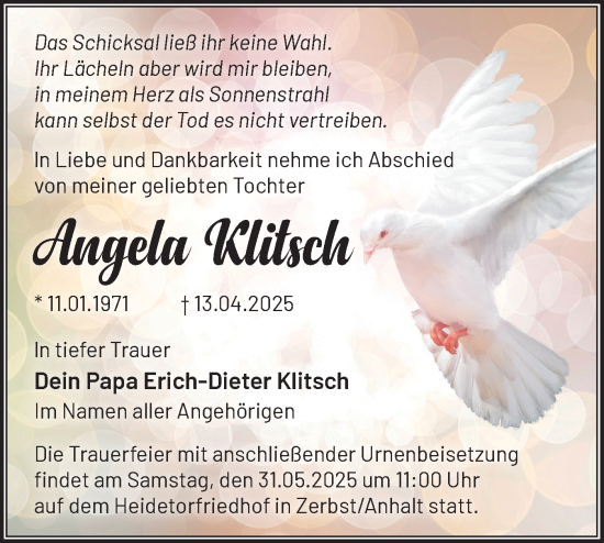 Traueranzeige von Angela Klitsch von Märkische Oderzeitung