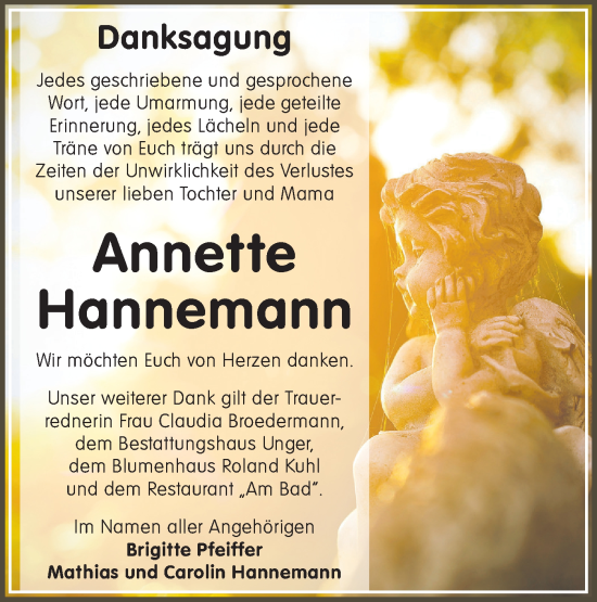 Traueranzeige von Annette  Hannemann von Märkische Oderzeitung