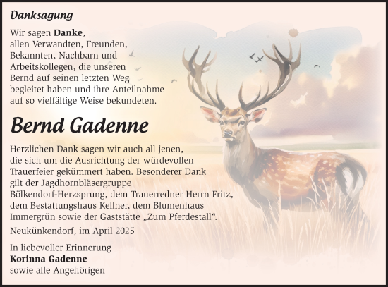 Traueranzeige von Bernd Gadenne von Märkische Oderzeitung