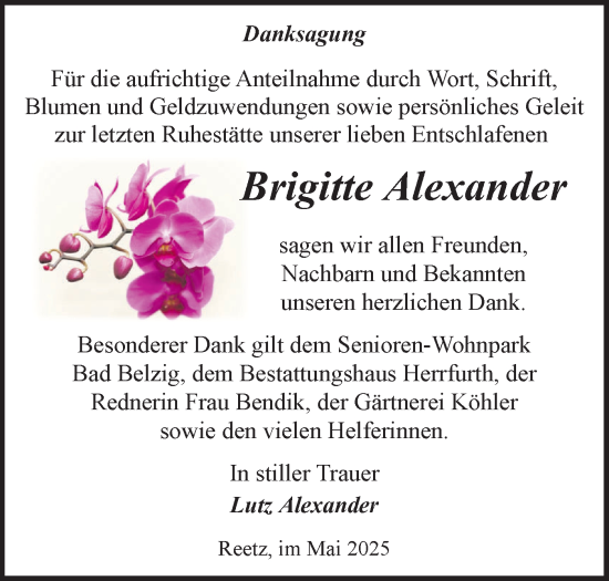 Traueranzeige von Brigitte Alexander von Märkische Oderzeitung