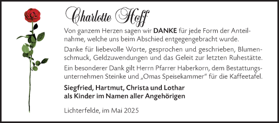 Traueranzeige von Charlotte Hoff von Märkische Oderzeitung