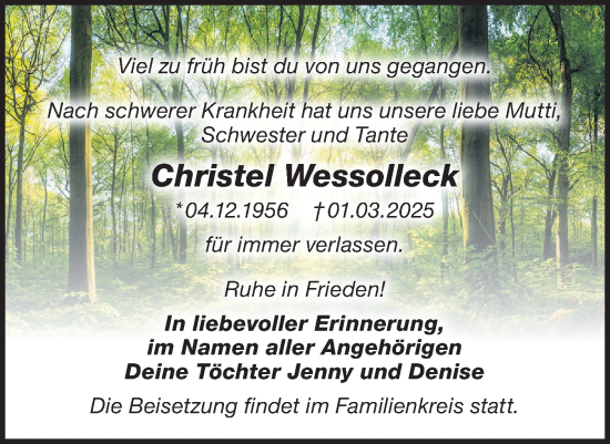 Traueranzeige von Christel Wessolleck von Märkische Oderzeitung