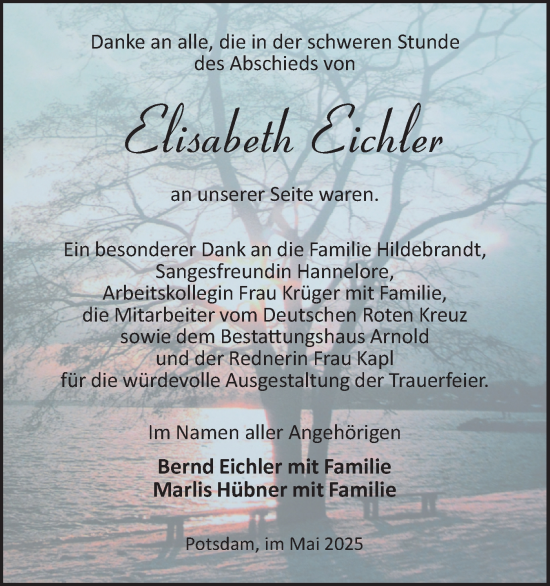 Traueranzeige von Elisabeth Eichler von Märkische Oderzeitung