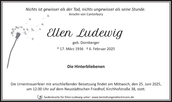 Traueranzeige von Ellen Ludewig von Märkische Oderzeitung