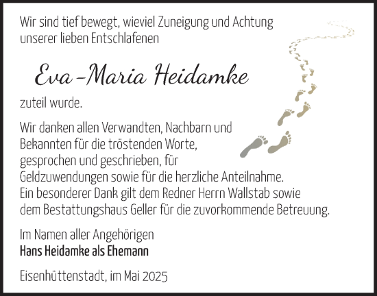 Traueranzeige von Eva-Maria Heidamke von Märkische Oderzeitung
