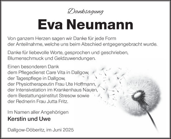 Traueranzeige von Eva Neumann von Märkische Oderzeitung