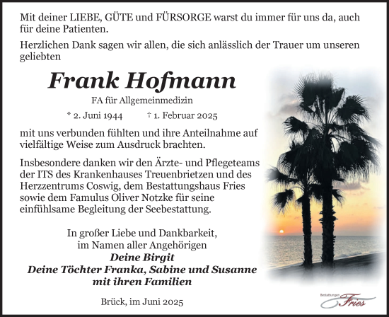 Traueranzeige von Frank Hofmann von Märkische Oderzeitung
