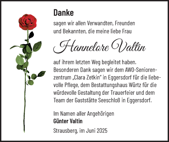Traueranzeige von Hannelore Valtin von Märkische Oderzeitung
