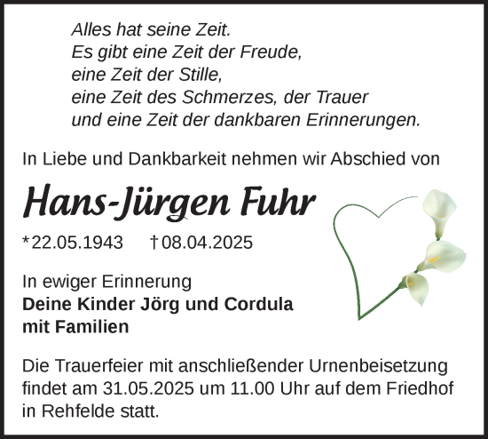 Traueranzeige von Hans-Jürgen Fuhr von Märkische Oderzeitung