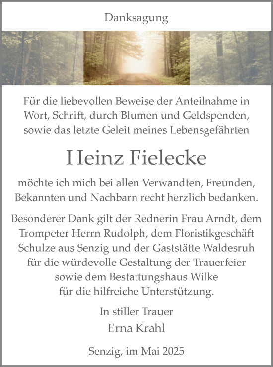 Traueranzeige von Heinz Fielecke von Märkische Oderzeitung