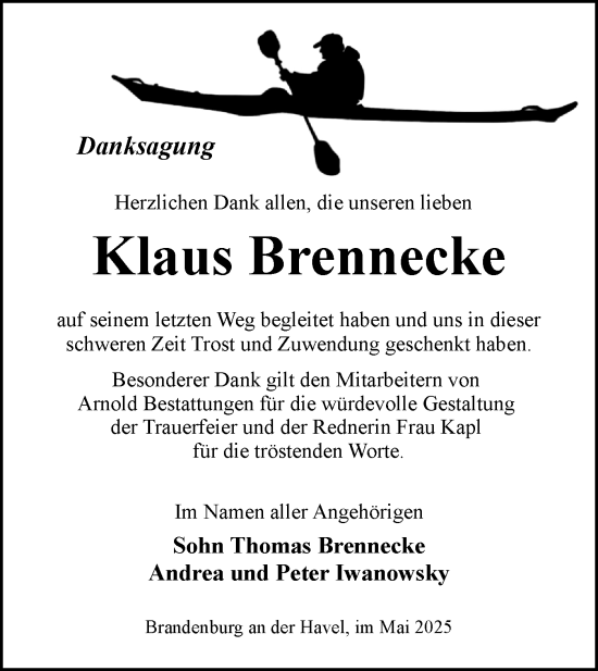 Traueranzeige von Klaus Brennecke von Märkische Oderzeitung