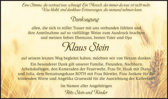 Traueranzeige von Klaus Stein von Märkische Oderzeitung