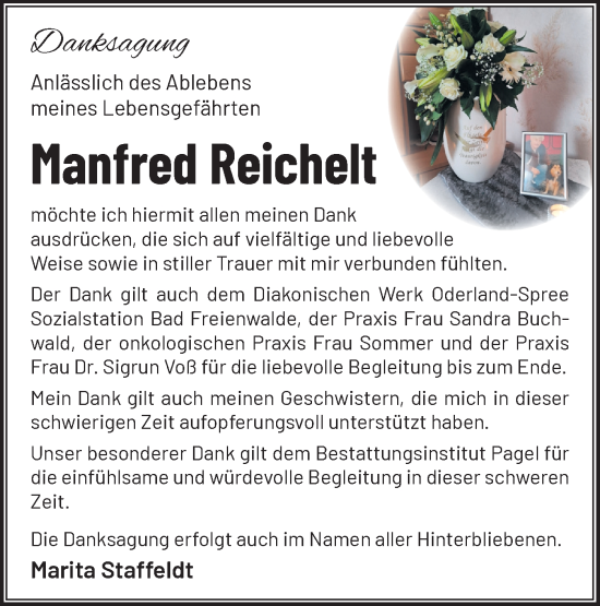 Traueranzeige von Manfred Reichelt von Märkische Oderzeitung