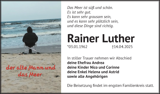 Traueranzeige von Rainer Luther von Märkische Oderzeitung
